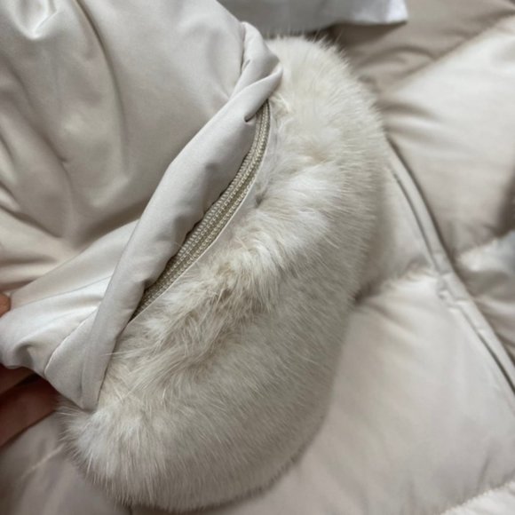 MICHAA Korean Luxury Fox and Mink Fur Long Down Jacket with Belt Size 55 - Picture 10 of 16